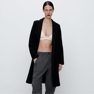 Zara Lapel Collar Coat Size Small Black